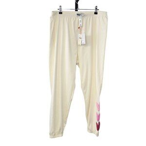 Beach Riot Georgie Pants, Hearts, Loungewear, Pull On, Cream, Size XL